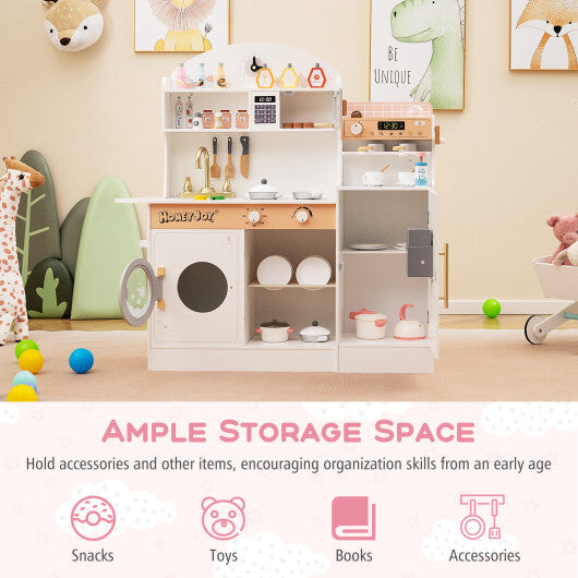 Kids Kitchen Set Wooden with Coffee Makers and Accessories-White W2B