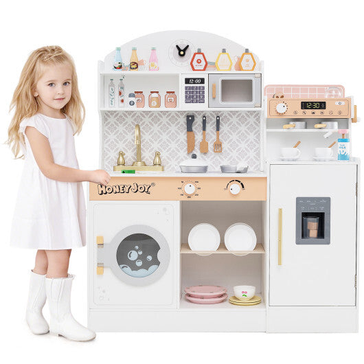 Kids Kitchen Set Wooden with Coffee Makers and Accessories-White W2B