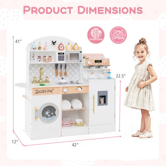 Kids Kitchen Set Wooden with Coffee Makers and Accessories-White W2B