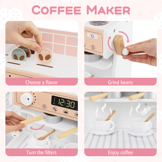 Kids Kitchen Set Wooden with Coffee Makers and Accessories-White W2B