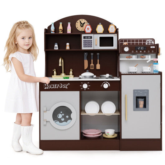 Kids Kitchen Set Wooden with Coffee Makers and Accessories-White W2B
