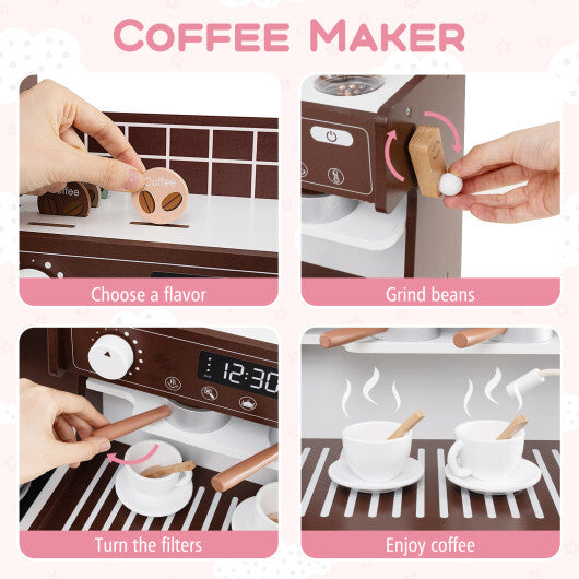 Kids Kitchen Set Wooden with Coffee Makers and Accessories-White W2B