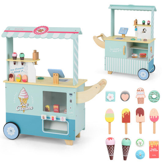 Kids Ice Cream Truck Pretend Play Set for Toddlers with Vending Machine-Green W2B