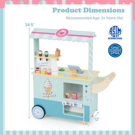 Kids Ice Cream Truck Pretend Play Set for Toddlers with Vending Machine-Green W2B