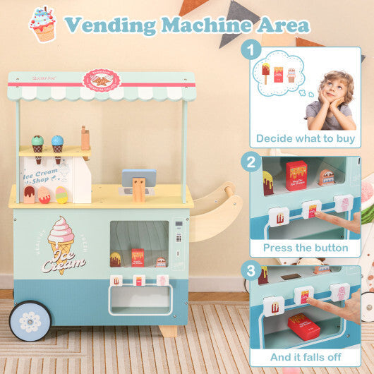 Kids Ice Cream Truck Pretend Play Set for Toddlers with Vending Machine-Green W2B