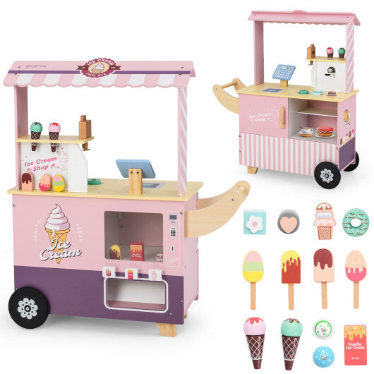 Kids Ice Cream Truck Pretend Play Set for Toddlers with Vending Machine-Green W2B