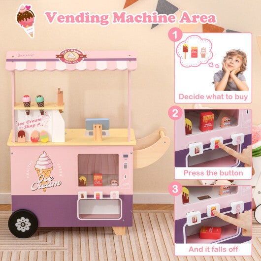 Kids Ice Cream Truck Pretend Play Set for Toddlers with Vending Machine-Green W2B
