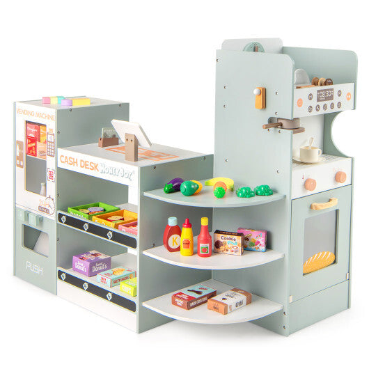 Wooden Kids Grocery Store Playset Pretend Play Supermarket-Green W2B