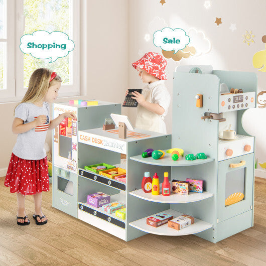 Wooden Kids Grocery Store Playset Pretend Play Supermarket-Green W2B