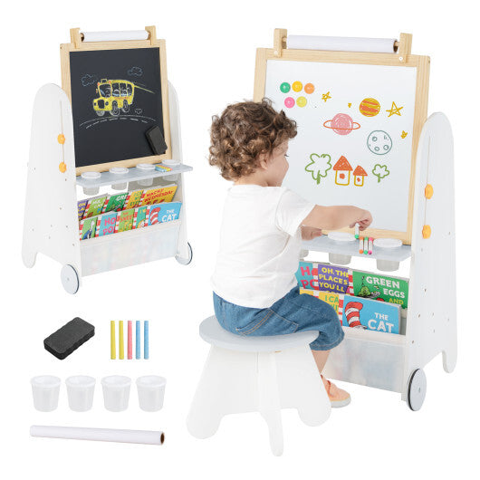 4-in-1 Toddler Activity Table Set with Magnetic Whiteboard and Chalk Board-Gray W2B