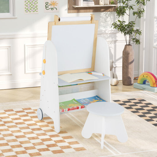 4-in-1 Toddler Activity Table Set with Magnetic Whiteboard and Chalk Board-Gray W2B