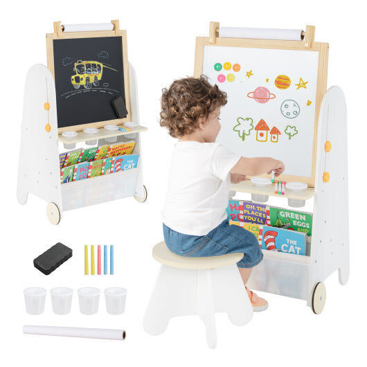4-in-1 Toddler Activity Table Set with Magnetic Whiteboard and Chalk Board-Gray W2B