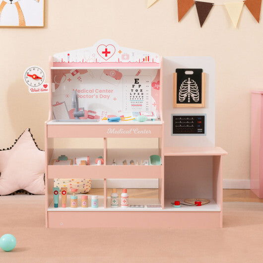 Wooden Doctor Playset with Stethoscope for Toddlers over 3 Years Old-Pink - Color: Pink W2B