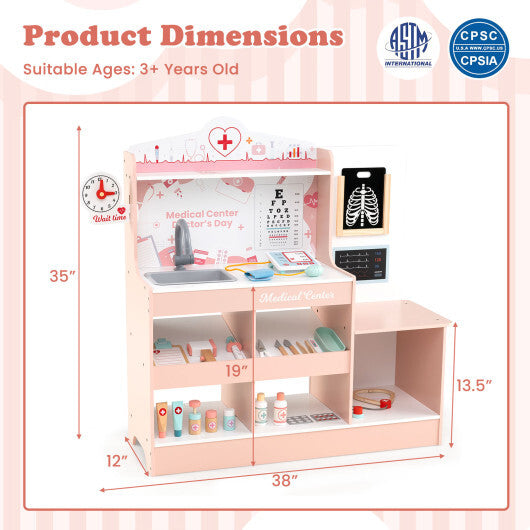 Wooden Doctor Playset with Stethoscope for Toddlers over 3 Years Old-Pink - Color: Pink W2B