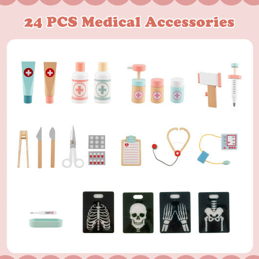 Wooden Doctor Playset with Stethoscope for Toddlers over 3 Years Old-Pink - Color: Pink W2B