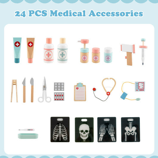 Wooden Doctor Playset with Stethoscope for Toddlers over 3 Years Old-Blue