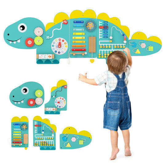 11-in-1 Dinosaur Activity Wall Busy Board Panels for Toddlers Education and Early Development-Green