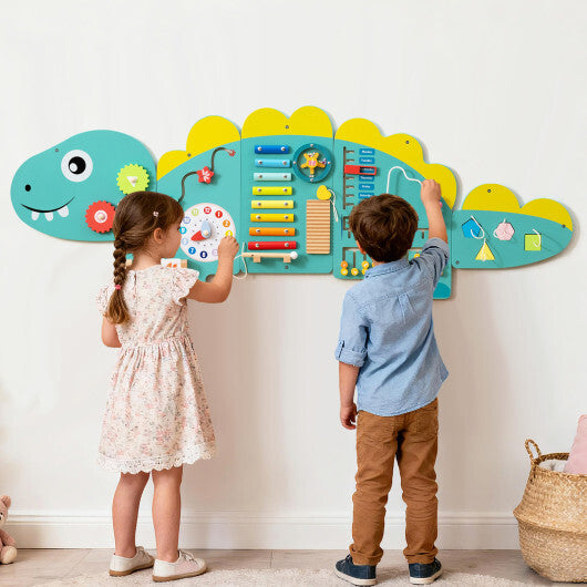 11-in-1 Dinosaur Activity Wall Busy Board Panels for Toddlers Education and Early Development-Green