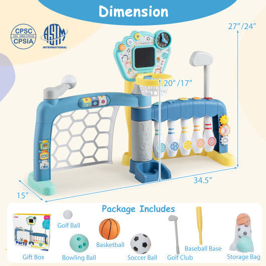 5 in 1 Toddler Sports Toy with Adjustable Basketball Hoop for Baby Boys Girls 18 Months+ W2B
