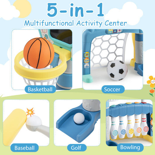 5 in 1 Toddler Sports Toy with Adjustable Basketball Hoop for Baby Boys Girls 18 Months+ W2B