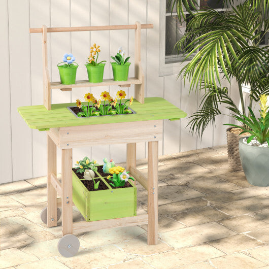 Kids Mud Kitchen with Removable Pots  Watering Can Planting Trough and Storage Box-Natrual W2B