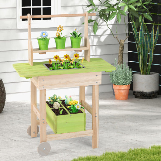 Kids Mud Kitchen with Removable Pots  Watering Can Planting Trough and Storage Box-Natrual W2B
