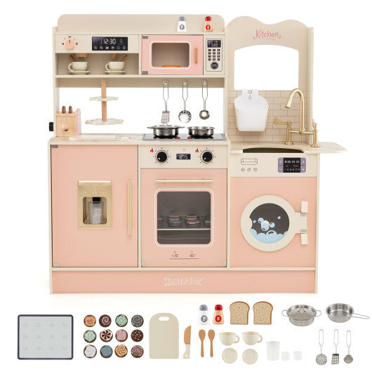 Children Pretend Toy Kitchen Playset with Light and Sound-Pink