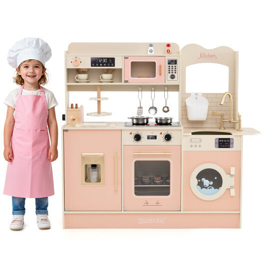 Children Pretend Toy Kitchen Playset with Light and Sound-Pink