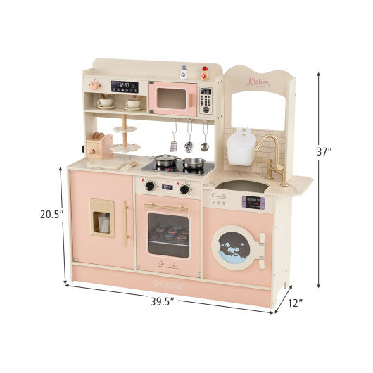Children Pretend Toy Kitchen Playset with Light and Sound-Pink