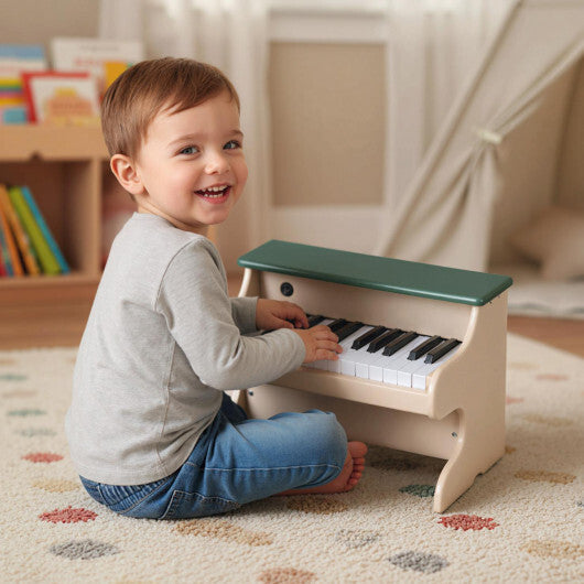 25 Keys Kids Piano Keyboard Wooden Digital Piano Toy with Removable Music Stand-Green W2B