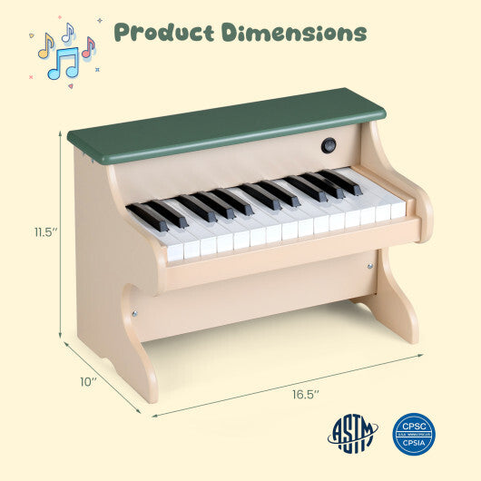 25 Keys Kids Piano Keyboard Wooden Digital Piano Toy with Removable Music Stand-Green W2B