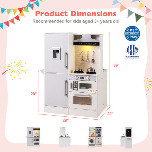 Dual-Sided Kids Play Kitchen with Water Dispenser and Range Hood for 3+ Years Old-White