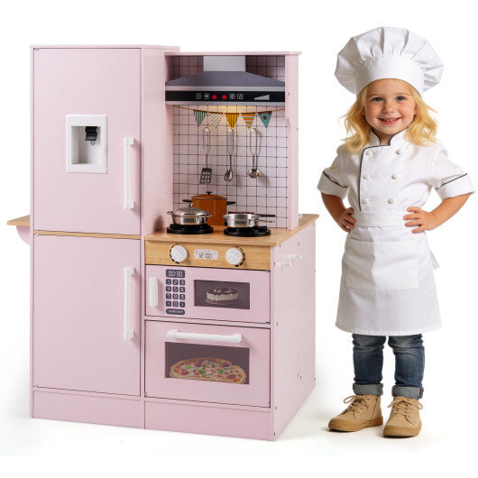 Dual-Sided Kids Play Kitchen with Water Dispenser and Range Hood for 3+ Years Old-White