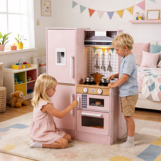 Dual-Sided Kids Play Kitchen with Water Dispenser and Range Hood for 3+ Years Old-White