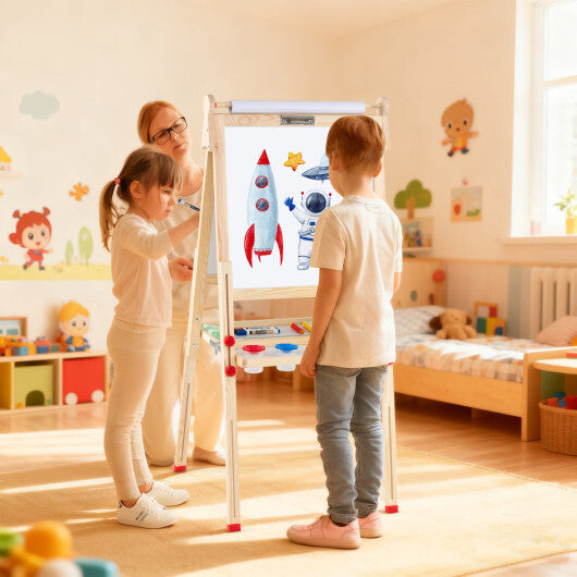 3-in-1 Double-Sided Folding Wooden Kids Art Easel with Paper Roll