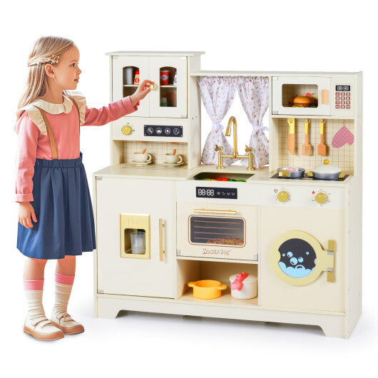 Wooden Toy Kitchen Playset with 14 Accessories for Aged 3+ Years-WH