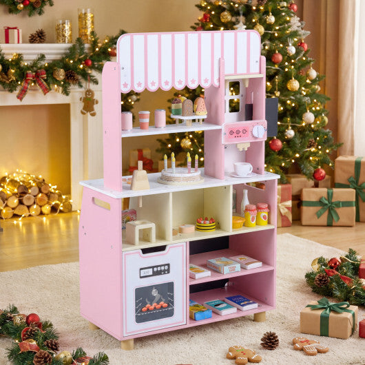 Kids Ice Cream Shop with 27 Accessories and Ice Cream Machine for Ages 3+-Pink W2B