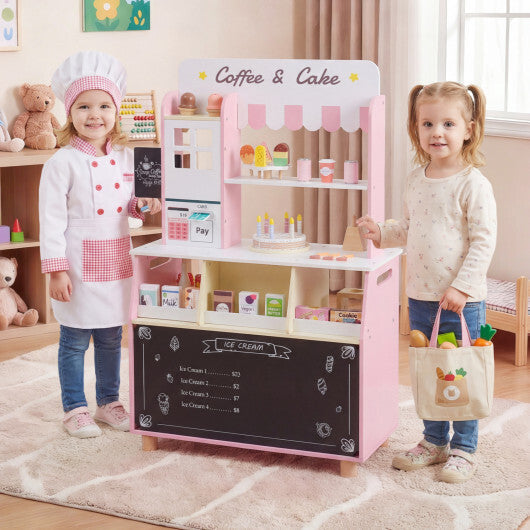 Kids Ice Cream Shop with 27 Accessories and Ice Cream Machine for Ages 3+-Pink W2B