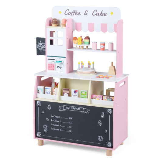 Kids Ice Cream Shop with 27 Accessories and Ice Cream Machine for Ages 3+-Pink W2B