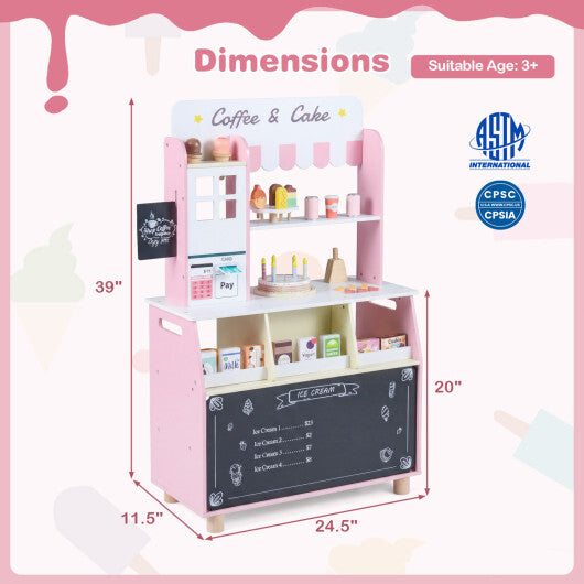 Kids Ice Cream Shop with 27 Accessories and Ice Cream Machine for Ages 3+-Pink W2B