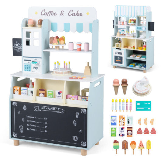 Kids Ice Cream Shop with 27 Accessories and Ice Cream Machine for Ages 3+-Pink W2B