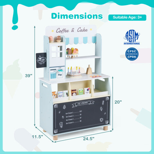 Kids Ice Cream Shop with 27 Accessories and Ice Cream Machine for Ages 3+-Pink W2B