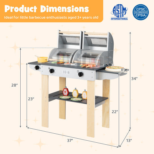 Wooden Kids Barbecue Grill Playset Kids Toy Grill with Abundant Grilling Tools and Play Foods W2B