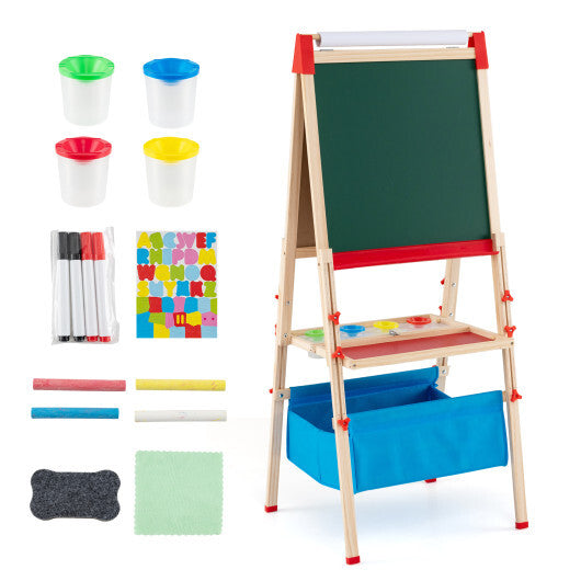 Foldable Double-sided Easel with Magnetic Chalkboard for Kids-Multicolor W2B