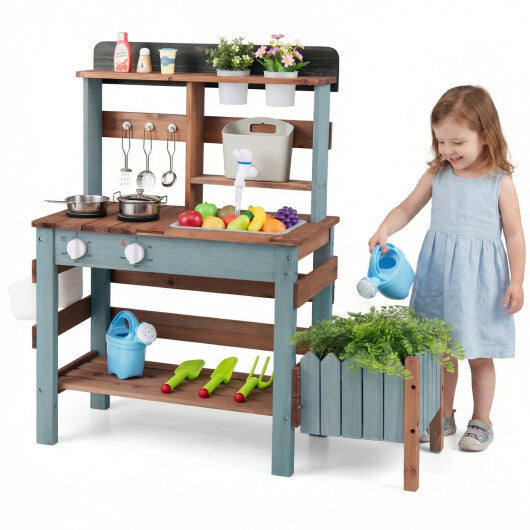 Wooden Mud Kitchen Set with Running Water Faucet Tank-Purple W2B