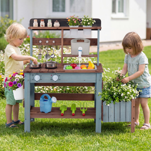 Wooden Mud Kitchen Set with Running Water Faucet Tank-Purple W2B