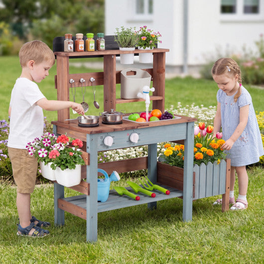 Wooden Mud Kitchen Set with Running Water Faucet Tank-Purple W2B