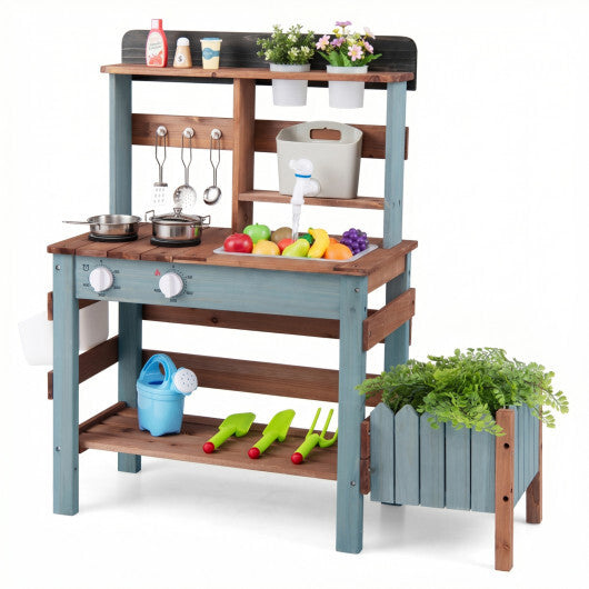 Wooden Mud Kitchen Set with Running Water Faucet Tank-Purple W2B