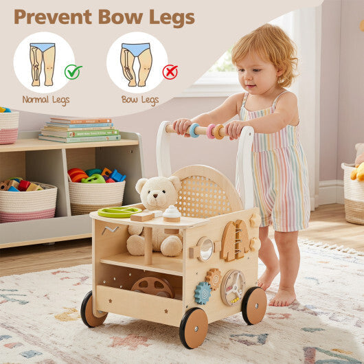 13-In-1 Toddler Wooden Push Walker with Wheels and Storage W2B