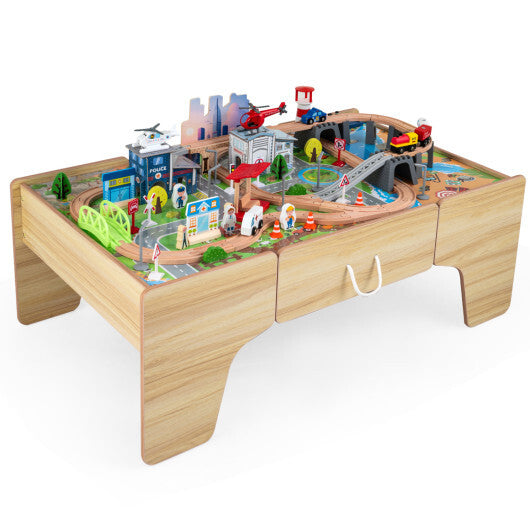 110-Piece Wooden Train Table for Toddlers 3+ Years Old W2B